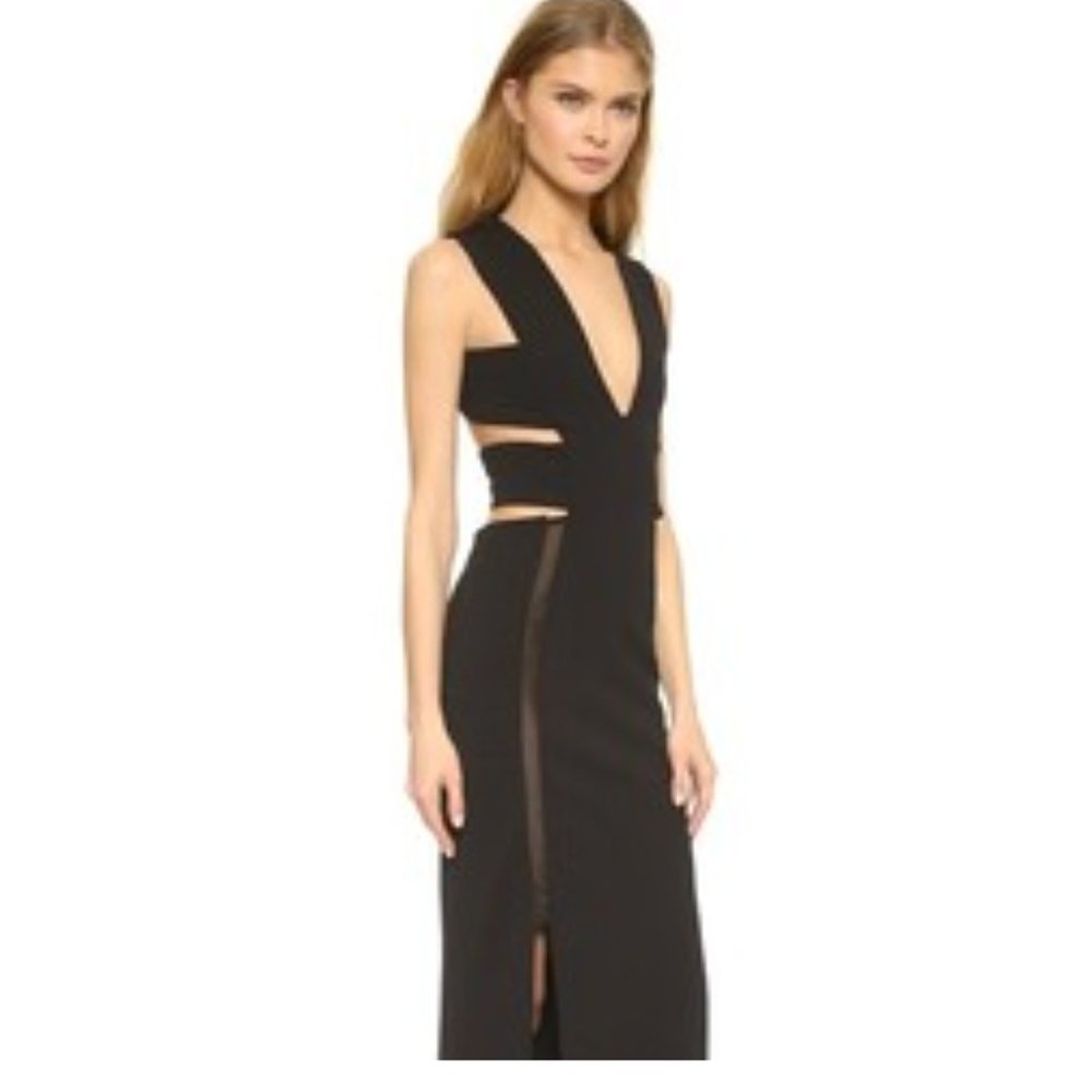 Solace London Plunging Black Gown with Cut Outs - Picture 3 of 14
